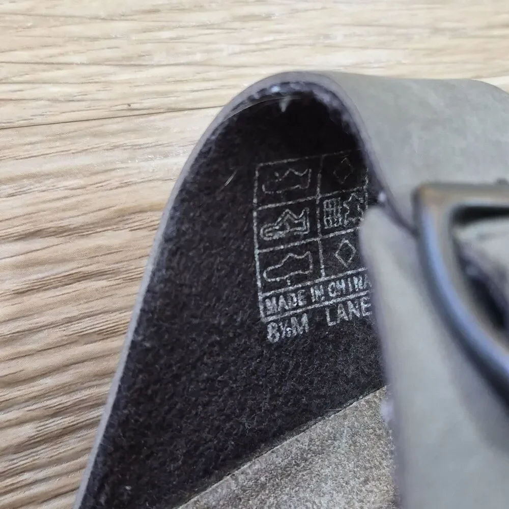 Birkenstock Sandals Slides Shoes Adult 8.5 M Soft Leather Foot Bed Grey Strap